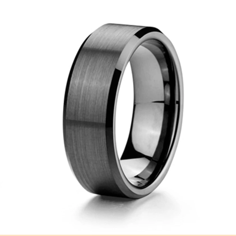 

Vintage Matte Finish black tungsten carbide ring for men 8mm width