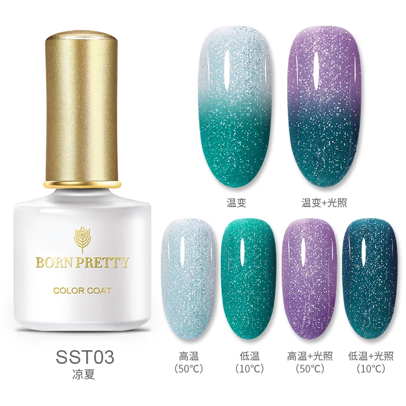 SST03 BORN PRETTY, термальный мерцающий гель для ногтей, мерцающий блеск, 3 цвета, меняющий Цвет температуры, УФ-Гель-лак, лак, отмачиваемый - Цвет: SST03