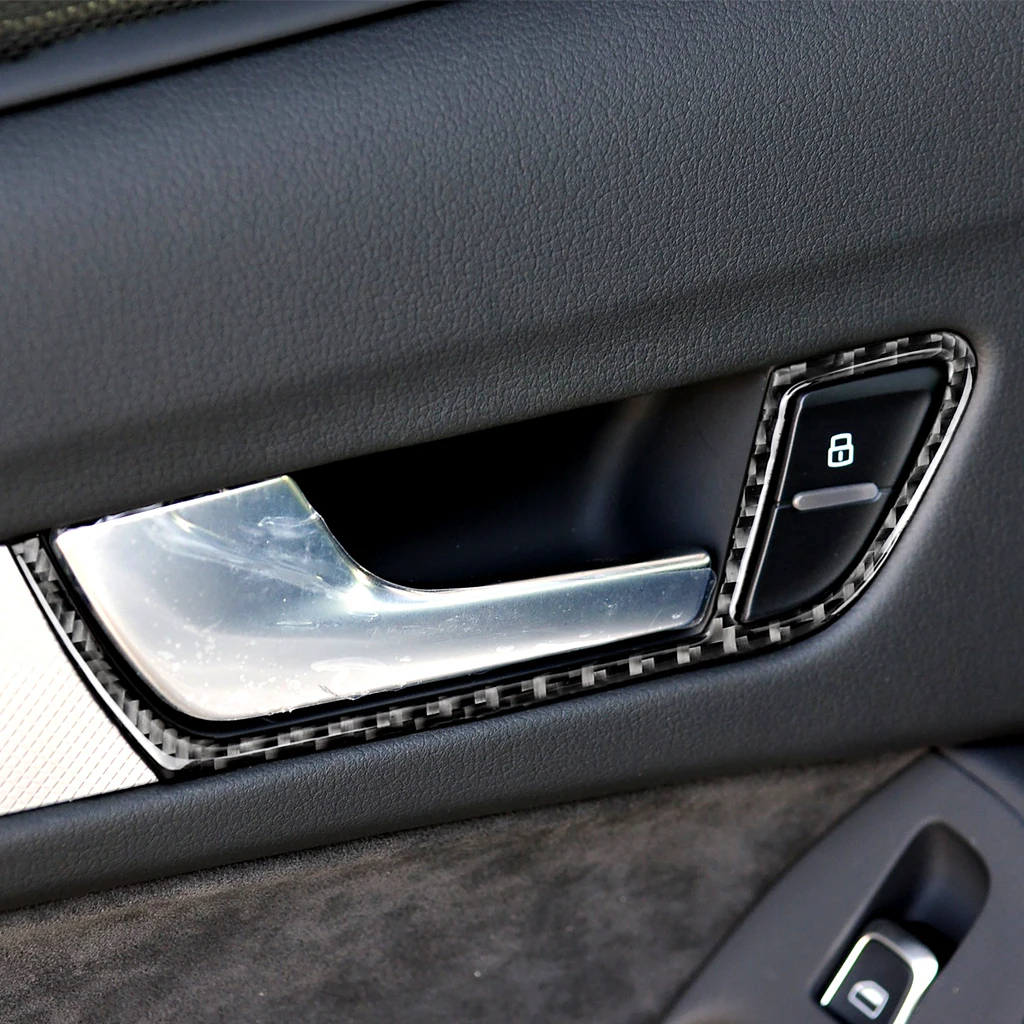Car Stickers 4Pcs Inner Door Handle Insert Carbon Fiber Trim Cover Frame for Audi A4 A5 B8 2009-2016