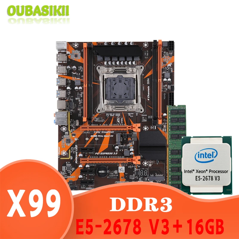 Oubasikii X99 Motherboard With Xeon E5 2678 V3 16gb Ddr4 Non Ecc Memory Combo Kit Set Nvme Usb3 0 Atx Motherboards Aliexpress