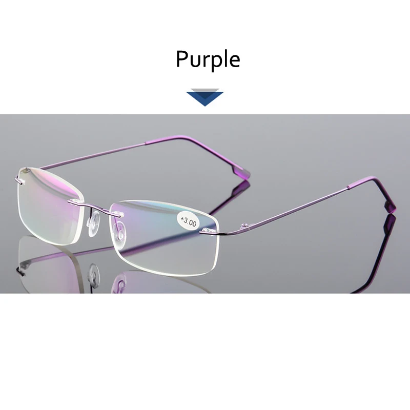 Zilead Ultralight Alloy Frameless Reading Glasses Anti Blue Light Business Prebyopia Spectacles Hyperopia Eyeglasses Eyewear - Цвет оправы: purple