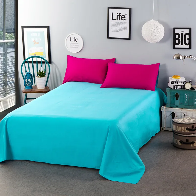 Хлопок сплошной цвет плоский лист для детей взрослых односпальная двуспальная кровать плоский простыни(без наволочки) XF656-23 - Цвет: 10 lake blue