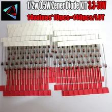 1/2w 0,5 W зенеровский диод 3,3-30 V 14values* 10 шт. = 140 шт. Ассорти ассортимент набор новых электронных diy kit