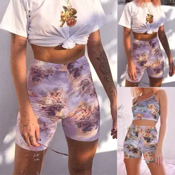 

Women's High Waist Gym Casual Pants Shorts Outdoor Angel Printed Leggings Short Leggings