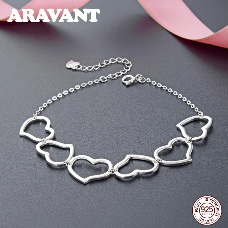 925 пробы Серебряная цепочка любовь сердце модные браслеты для женщин Свадебные Ювелирные изделия Подарки