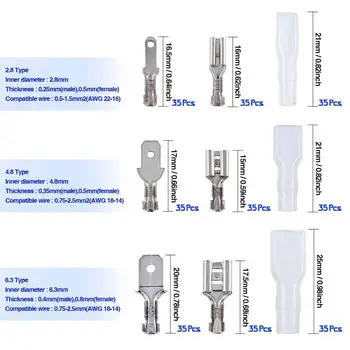 

315Pcs Quick Splice 2.8mm 4.8mm 6.m Male and Female Wire Spade Connector Wire Crimp Terminal Block with Insulating Sleeve Asso