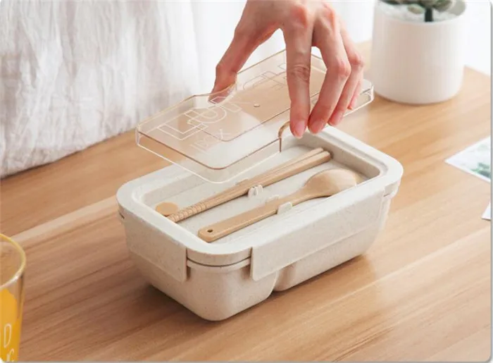 Детское питание контейнер Bento Box Портативный Ланчбокс 850 мл Студенческая коробка для завтрака еды закуска Пшеничная солома герметичный ящик для хранения еды