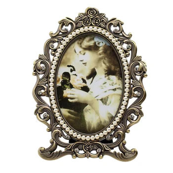 

European Oval Alloy Cutout 6/7Inch Bronze/ Silver Metal Glass Family Decorative Photo Frames Birthday Wedding Gift