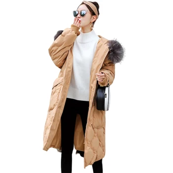

Super size Cotton clothing Winter Parkas Jacket Women loose Warm Down cotton Jackets Womens Hooded Fur collar Overcoat 60/110 kg