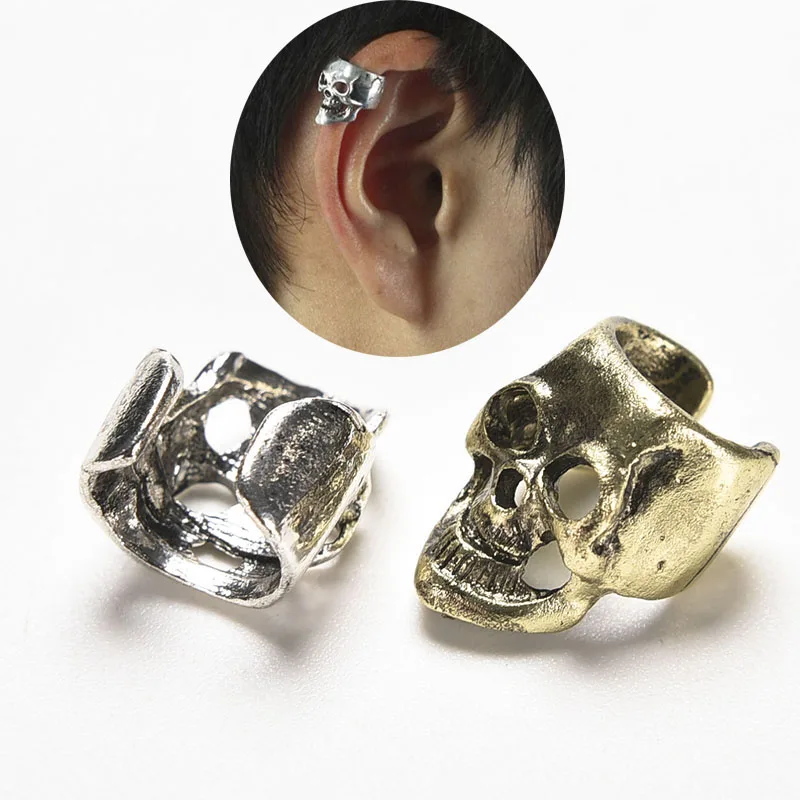 Vintage Antique Ear Cuff Punk Small Hollow Skull Charm Clip Earrings Jewelry 2pcs/pair