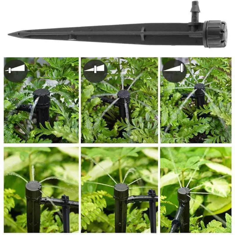 50 Pcs Drip Emitters, Adjustable to 360 Degree Flow Water Irrigation System Drop and Supports 50 Pcs Perfect Stakes for 4mm / 7m