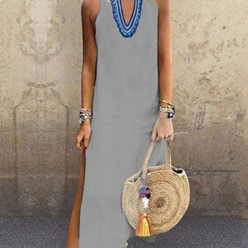 Womens Summer Dresses Beach Swimsuit Dress Swimsuits Plus Size Cover Up Woman Clothes Beachwear Sexy Long Sleeveless Split Pure