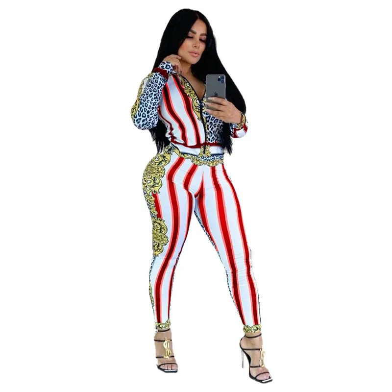 WA04976 Spring Sexy Lady Set 2 Pieces Crop Top And Long Pant Suit Female Sexy Tracksuit Zipper Fly Coat Long Skinny Pants Sets - Цвет: WA04976