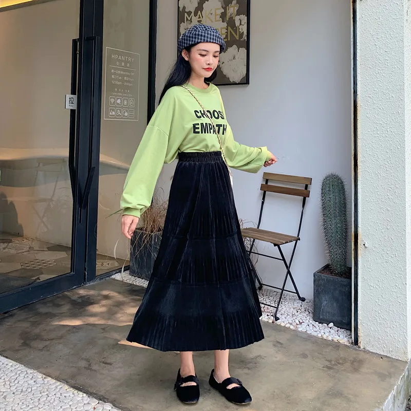Harajuku Клетчатая Шерстяная Юбка Для Женщин, корейский стиль колледжа, высокая талия, тонкая плиссированная юбка для девушек, новая простая Женская юбка