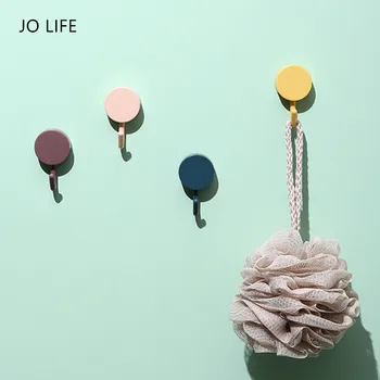 

JO LIFE 10PCS/Pack Solid Color Free Punching Hook Nordic Style Wall Mounted Self-adhesive Small Storage Hooks Key Hanger