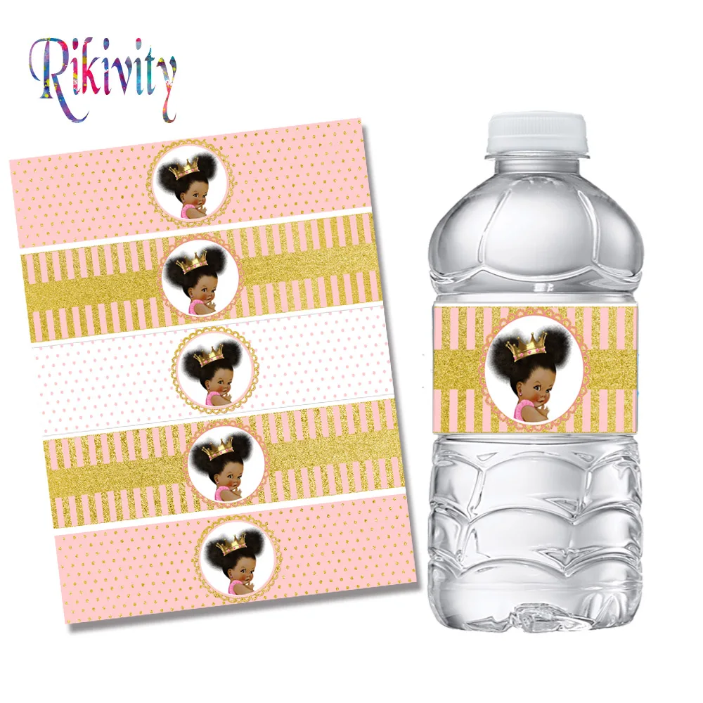 20 шт на заказ Принцесса Розовое Золото Блеск День Рождения бутылки воды этикетки