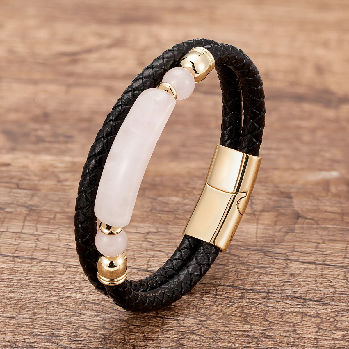 Fashion Echtes Leder Armband Männer Multilayer Seil Natürliche Stein Armbänder Edelstahl Magnetische Schließe Armreif Männlichen Schmuck – Detail 15