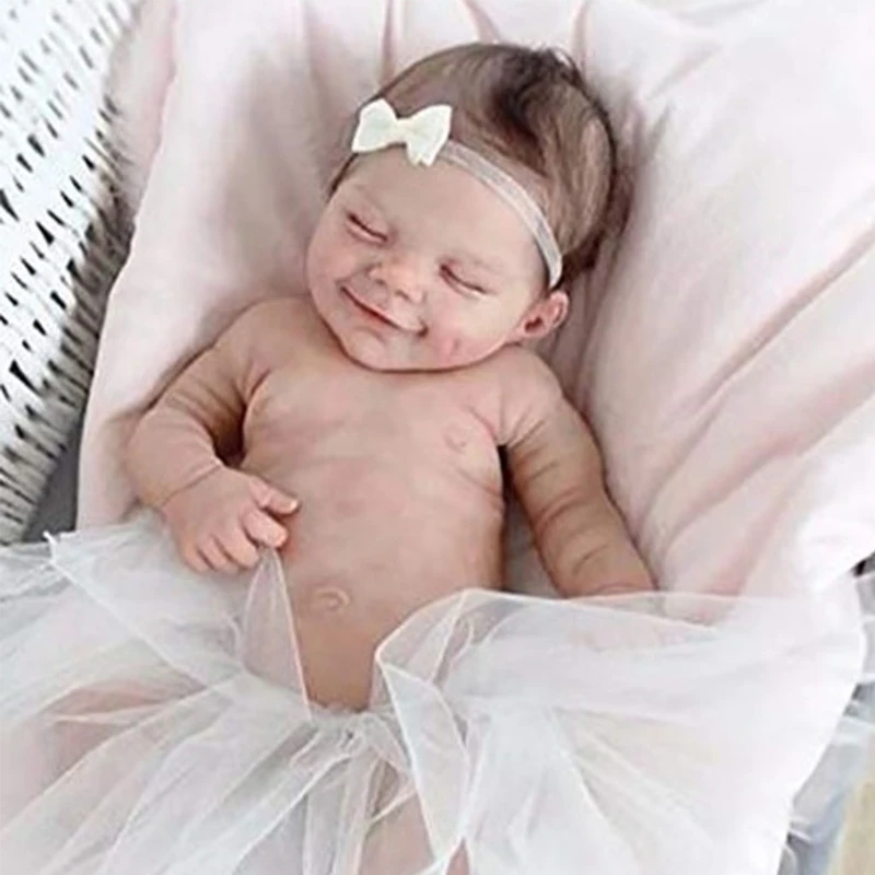 55cm Reborn Girls Cute Smiley Newborn Girl Doll Like Real Baby Soft Body Full Silicone Easy to Clean Realistic Toy Gift DropShip