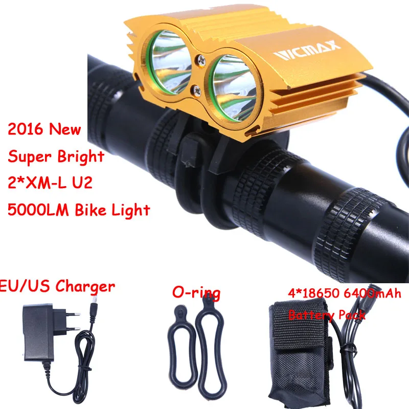 Gold 6400mAh 5000лм водонепроницаемый 2 x XM-L U2 светодиодный велосипедный светильник+ 4*18650 или 6*18650 Батарейный блок и зарядное устройство - Цвет: Gold 6400mAh