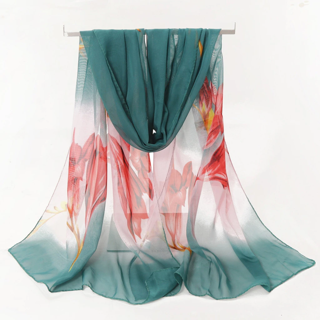 Fashion Silk Chiffon Scarves Women Wrap Sunscreen Beach Cover Up Long Hijab Print Flowers Shawl Summer Polyester Cape Femal 919