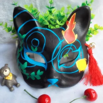 

Pulp Paper Cosplay Upper Half Face Cosplay Decorative Cat Mask Hand-painted Japanese Masks Adult Halloween Party Props Fox Mask