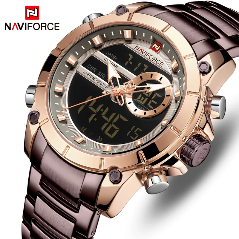 

NAVIFORCE 2019 New Men’s Sports Military Quartz Watches Full Steel Waterproof Digital Double display Clock Relogio Masculino