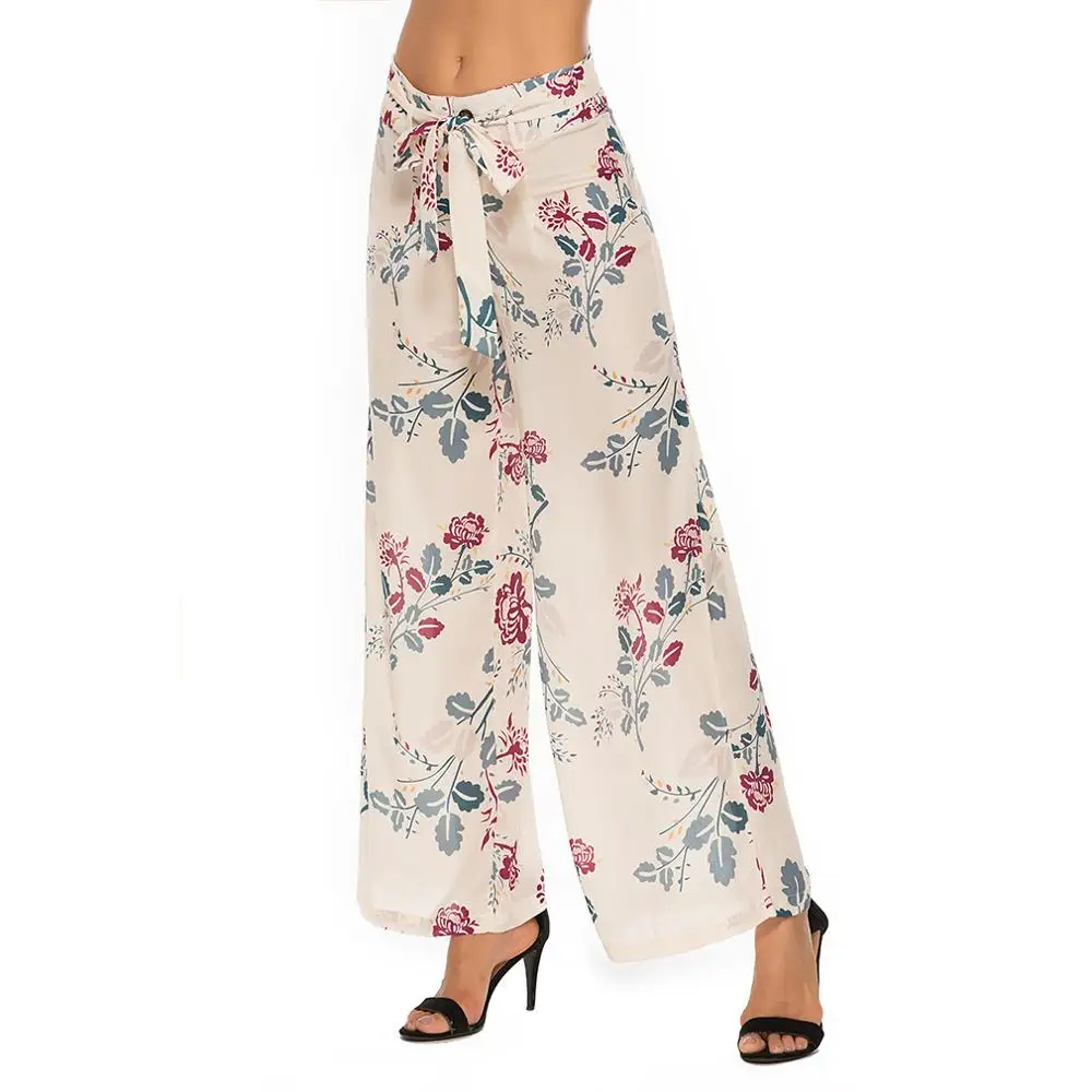 Женские брюки из шифона с принтом свободные широкие брюки с поясом с принтом длинные брюки для женщин