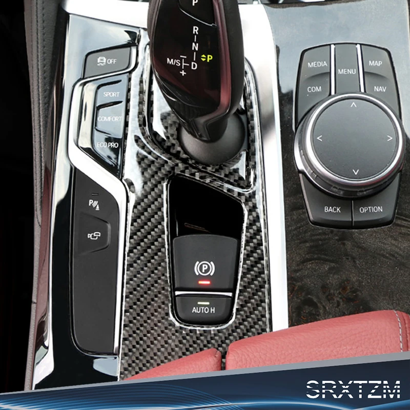 

SRXTZM New Carbon Fiber Refit Car Gearshift Panel Frame Stickers Gear Knob Cover Decorations For BMW 5 Series G30 2PCS