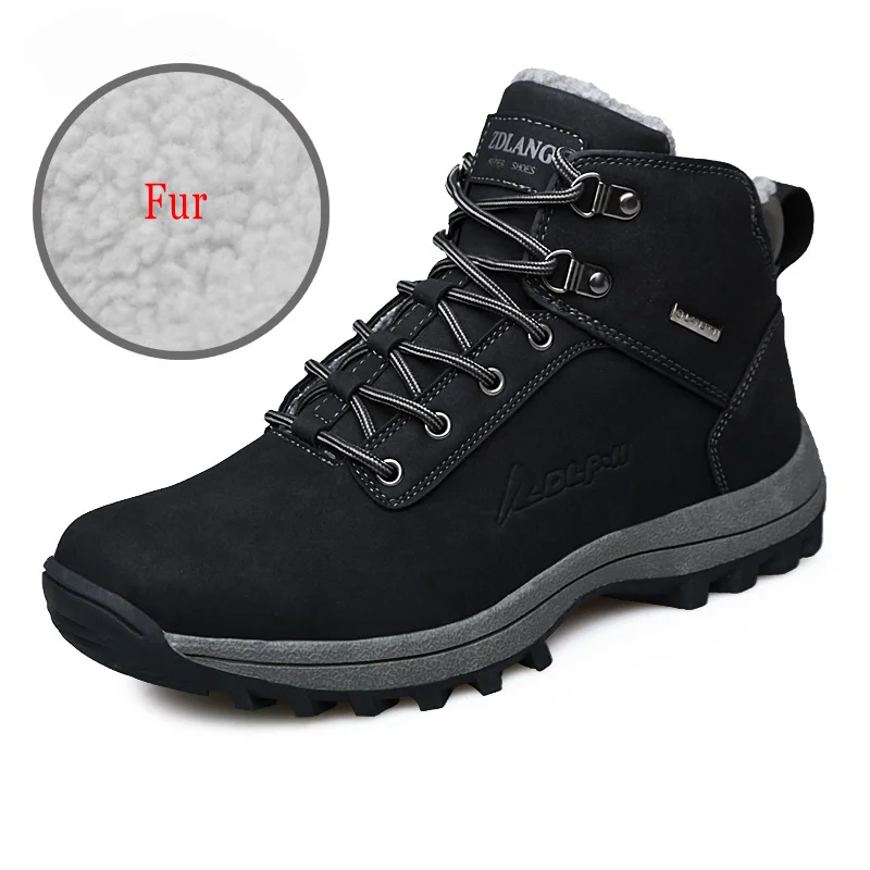 Winter Men Boots Fur Warm Man Snow Boots Designer Luxury Male Winter Combat Mens Shoes Driving Ankle Boots Tactical Punk Shoes - Цвет: Fur Black