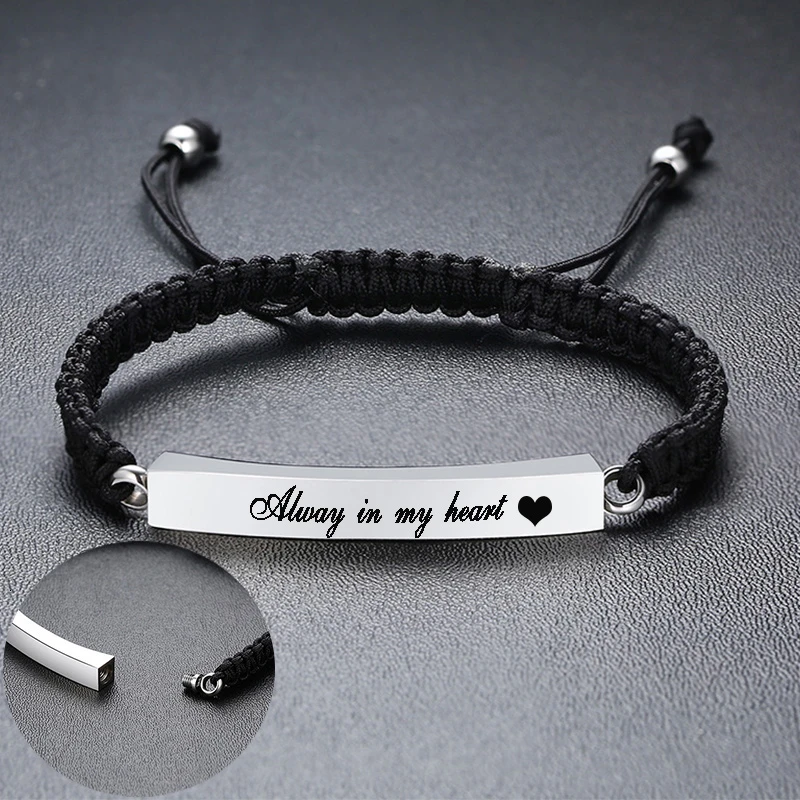 Engraved Memorial Urn Bracelet Stainless Steel Cremation Ash Bangles
