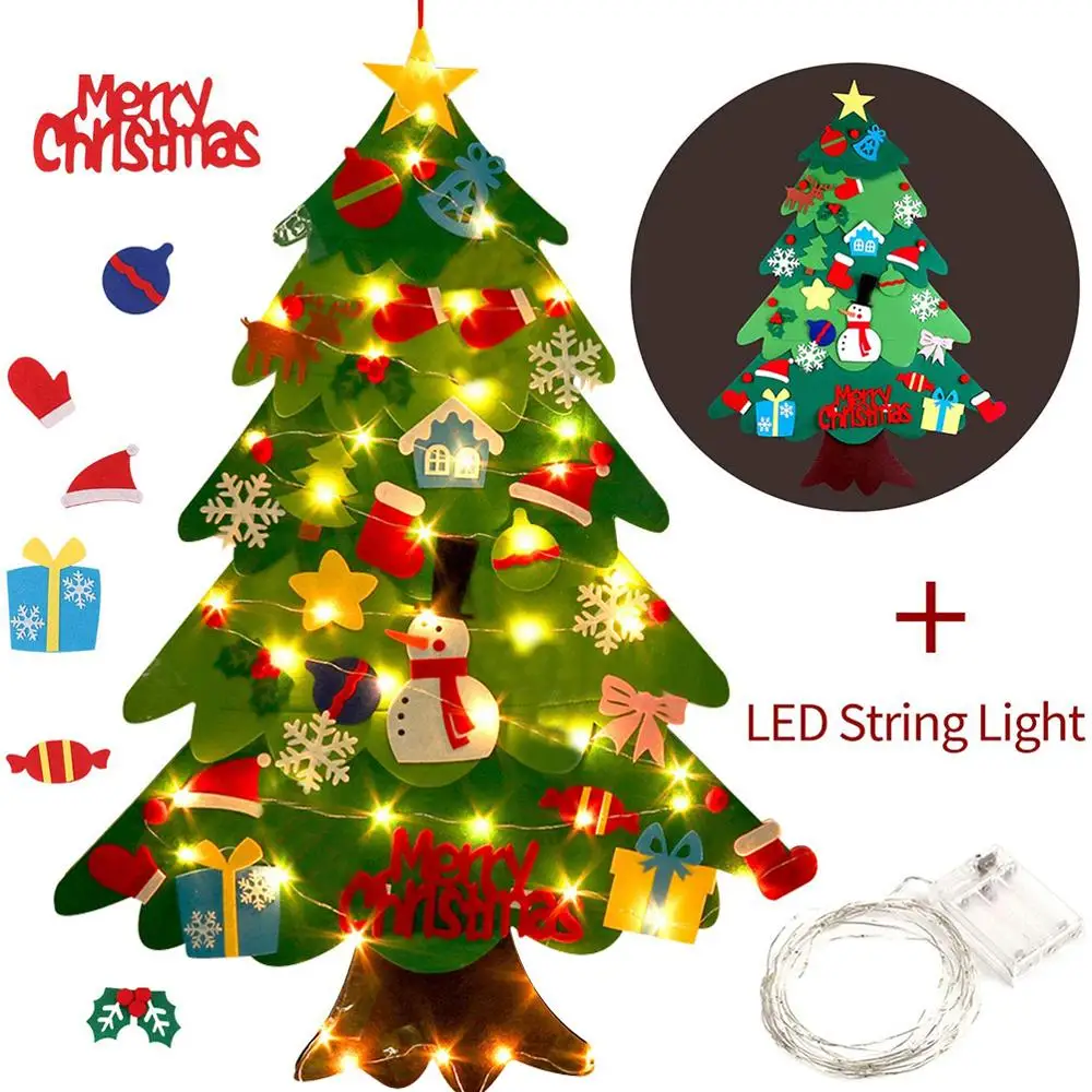 Árbol de Navidad de fieltro para niños, adorno colgante de pared para puerta de Año Nuevo, juguetes para niños, decoración de Navidad para fiesta en casa