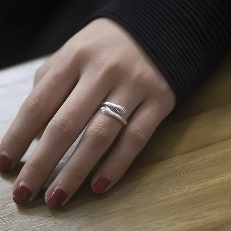 

Fashion Warm Hug Hand Shape Simple Cuff Ring Love Hug Couple Open Ring Ring Commemorative Jewelry
