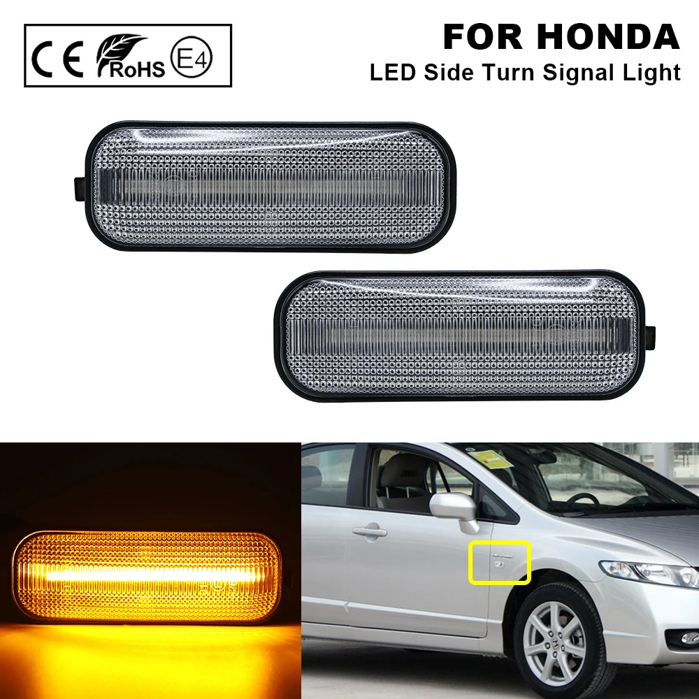 

2PC LED Side Marker Light turn Sgnal ights For Honda Civic Legend HR-V Accord Avancier CR-V Domani Integra MDX 12V No Error Lamp