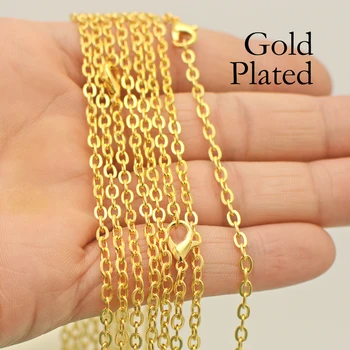 

50 pcs - 18/24/30 Inch Gold Chain necklace, Shiny Gold Necklace Chain 2mm 3mm, Oval Link Cable Necklace Bulk Wholesale