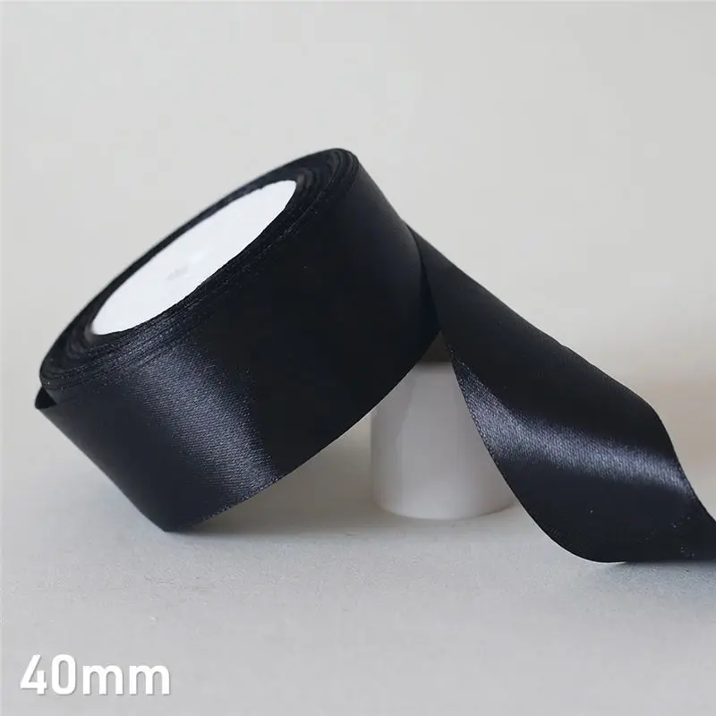 40mm 25 ярдов/6 мм-50 мм черный Шелковый Атласный ленточный материал для поделок для выпускного вечера вечерние украшения Свадебная подарочная коробка упаковка аксессуары D7 - Цвет: 40mm