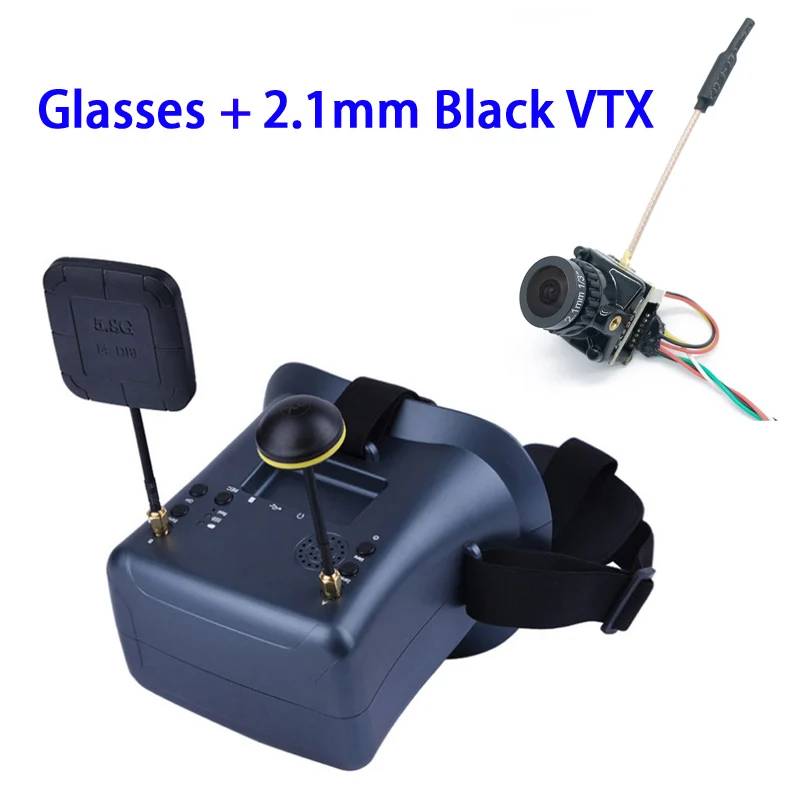 Новые FPV VR очки с DVR авто-поиск 5,8G 40CH FPV очки HD яркость lcd 2000mA и 25/100/200mW камера передатчика - Цвет: Glasses  2.1mm Black