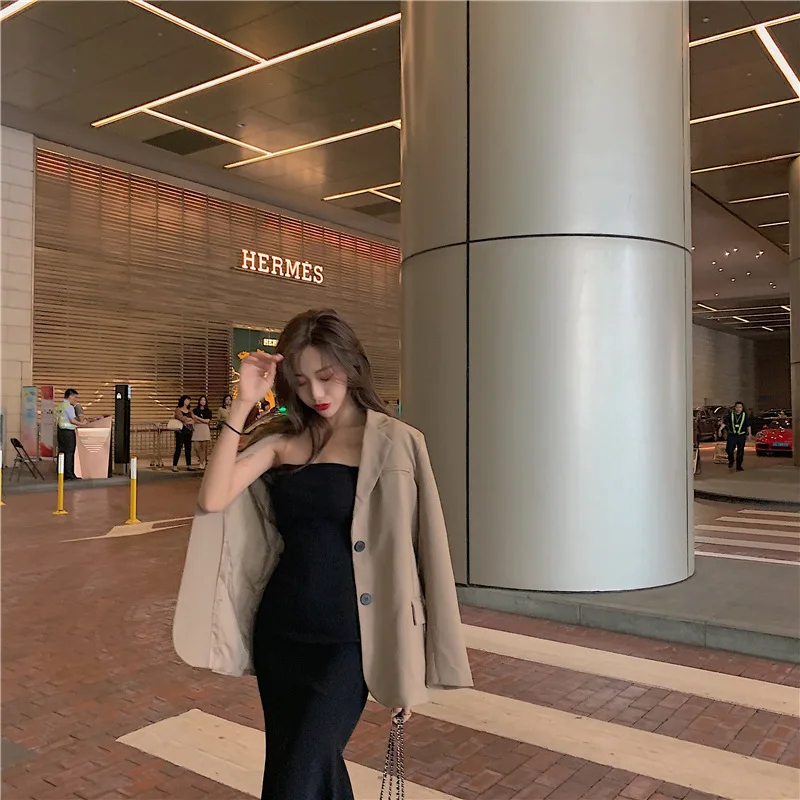 

Suit 2019 Online Celebrity Korean-style Loose Retro Fashion Suit Jacket Women's Sense of Design Non-mainstream Elegant Tops Fash