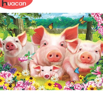 

HUACAN Full Drill Diamond Painting Pig Diamond Embroidery Cross Stitch Animal Handmade Mosaic Decorations For Home