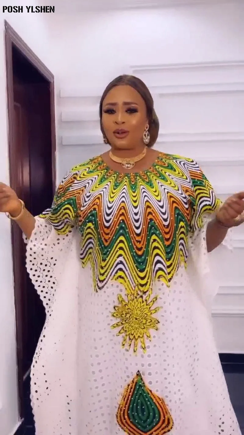 African Dresses for Women Vetement Femme Dashiki Embroidery Print Boubou Robe Africain Femme Abaya Dubai Long Kaftan Dress