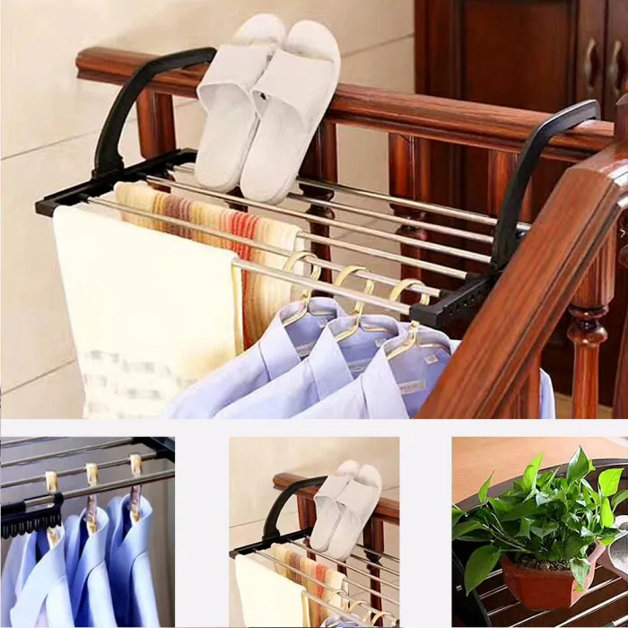 Folding Towel Drying Rack Stainless Steel Clothes Hanging Racks with Clips for Balcony Windowsill TB Sale