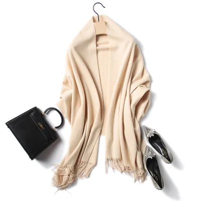 beige camel Плотный натуральный чистый 100 кашемировый шарф женская зимняя теплая шаль пашмины одеяло накидка мягкий шарф шерстяной Женский палантин - Цвет: beige camel