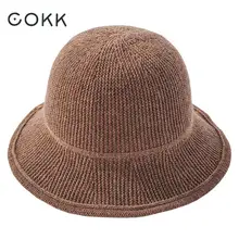 COKK толстые теплые женские шапки-ведерки новые стильные зимние женские вязаные зимние шапки однотонные хип-хоп шапки для женщин женская шляпа в Корейском стиле