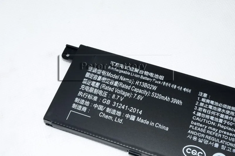 JIGU 7,6 V 39Wh 5107 mAh/5230 mAh R13B02W R13B01W Аккумулятор для ноутбука для Xiaomi Mi Air 13," серии планшетов R13B02W R13B01W