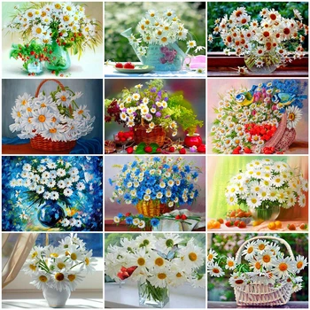 

HUACAN 5D DIY Diamond Painting Flower Daisy Home Decoration Embroidery Picture Full Square Drill Art Kits