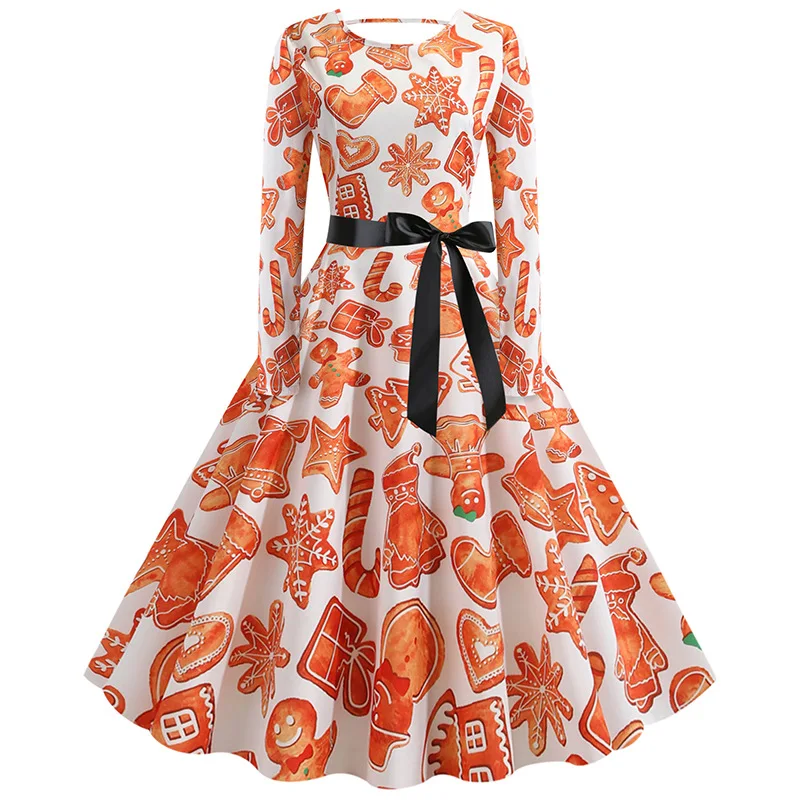 

Photo Shoot Christmas-Hot Selling Retro Hepburn Wind Digital Printing Big Skirt Waist Hugging Long Skirts Dress Women's