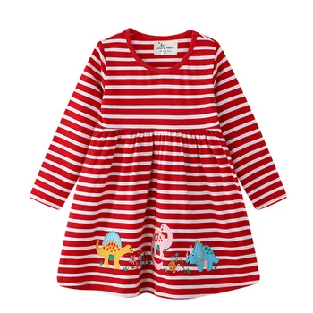 

2019 Spring Autumn Children cotton strpie dinosaur Long sleeve Dress for Girl