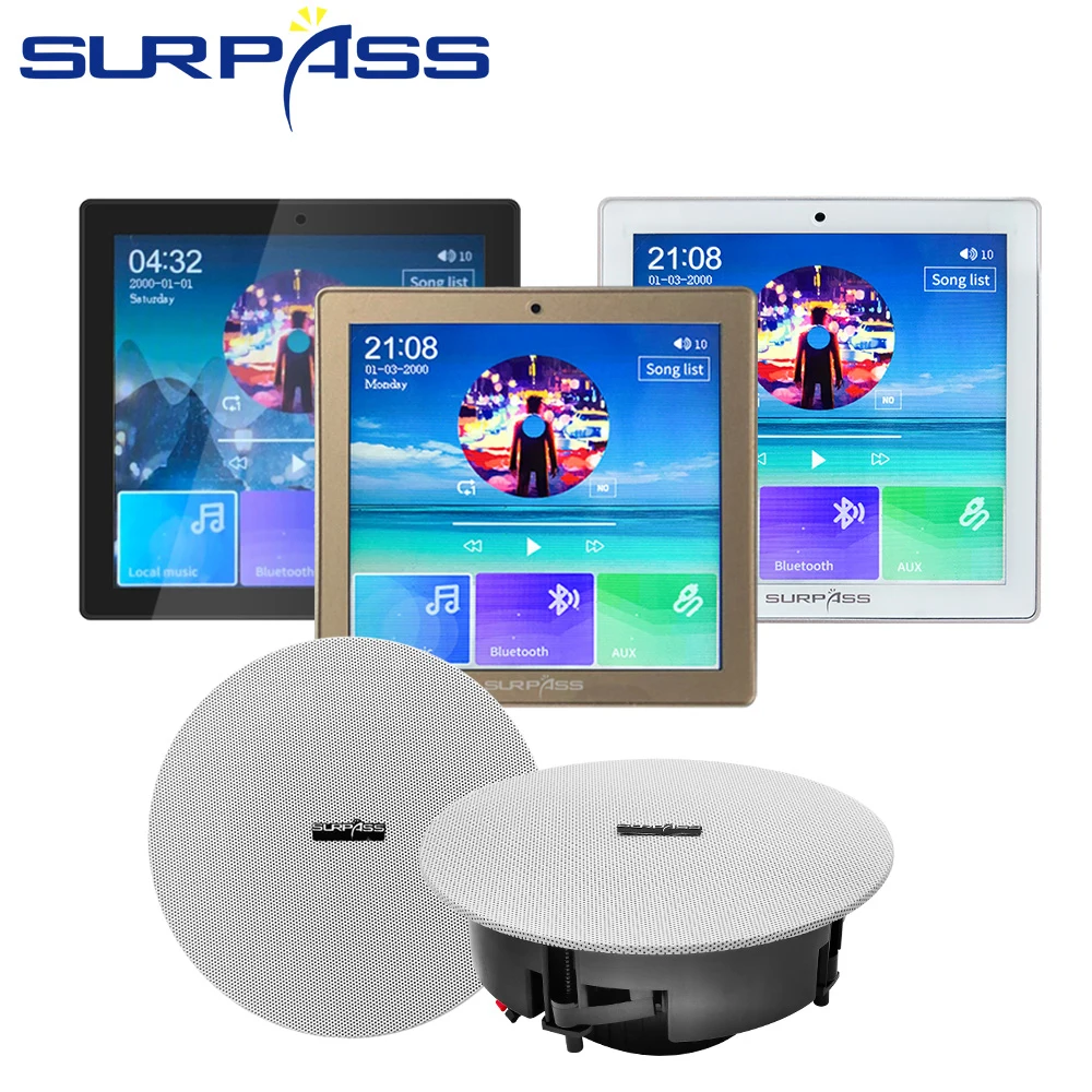 US $213.75 Smart Home Audio Wireless Wall Amplifier Bluetooth Fm Touch Screen Class D Stereo Sound 420W PA Ceiling Speaker Cheap Music Set