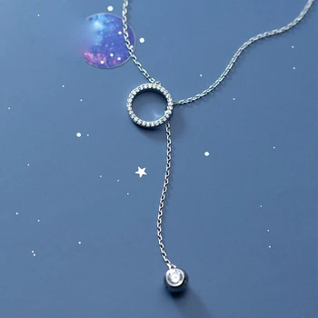 

925 Silver Y Necklace Circle Pendants Zircon Jewelry Minimalism Chocker Kolye Vintage Boho Bijoux Femme Collier Women Necklace