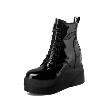 

Genuine Leather Platform wedges high Heels boots woman Auutmn Winter Ladies Boots Women Lace Up Party Basic Shoes Woman