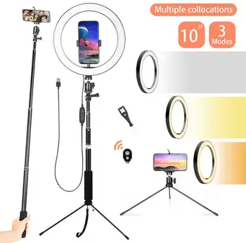 

10 inch LED Selfie Ring Light with Phone Holder USB Photography Video Makeup Lamp with Selfie Stick for Youtube Live Studio